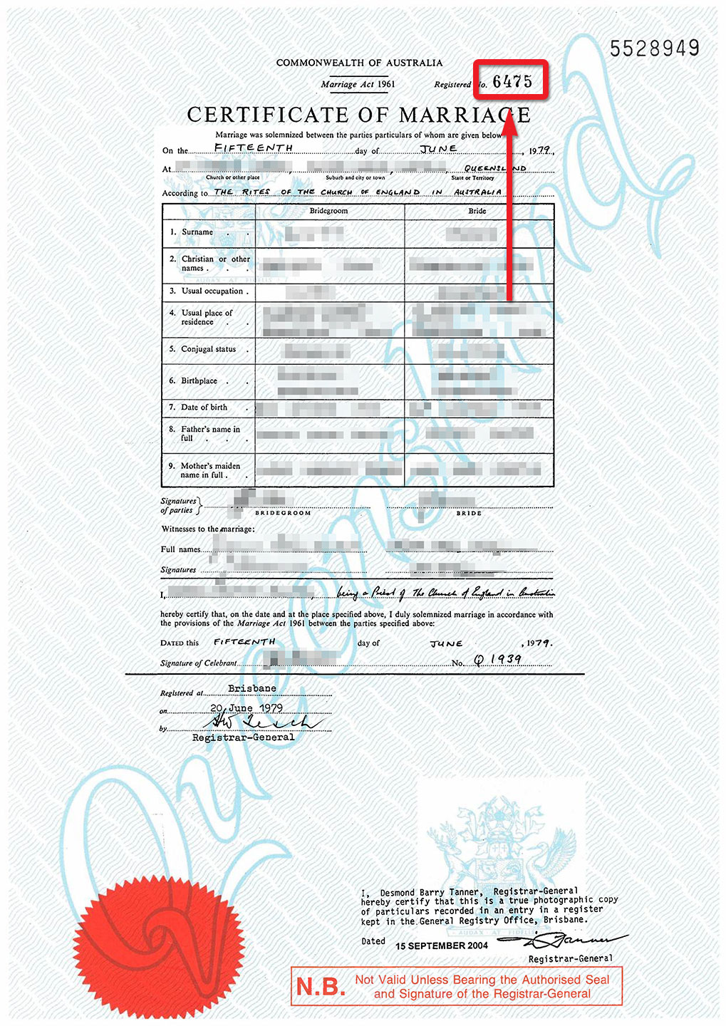 sample marriage certificate