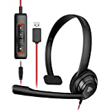 NUBWO HW02 USB Headset with Microphone Noise Cancelling &in-line Control, Super Light, Ultra Comfort Computer Headset for Laptop pc, On-Ear Wired Office Call Center Headset for Boom Skype Webinars