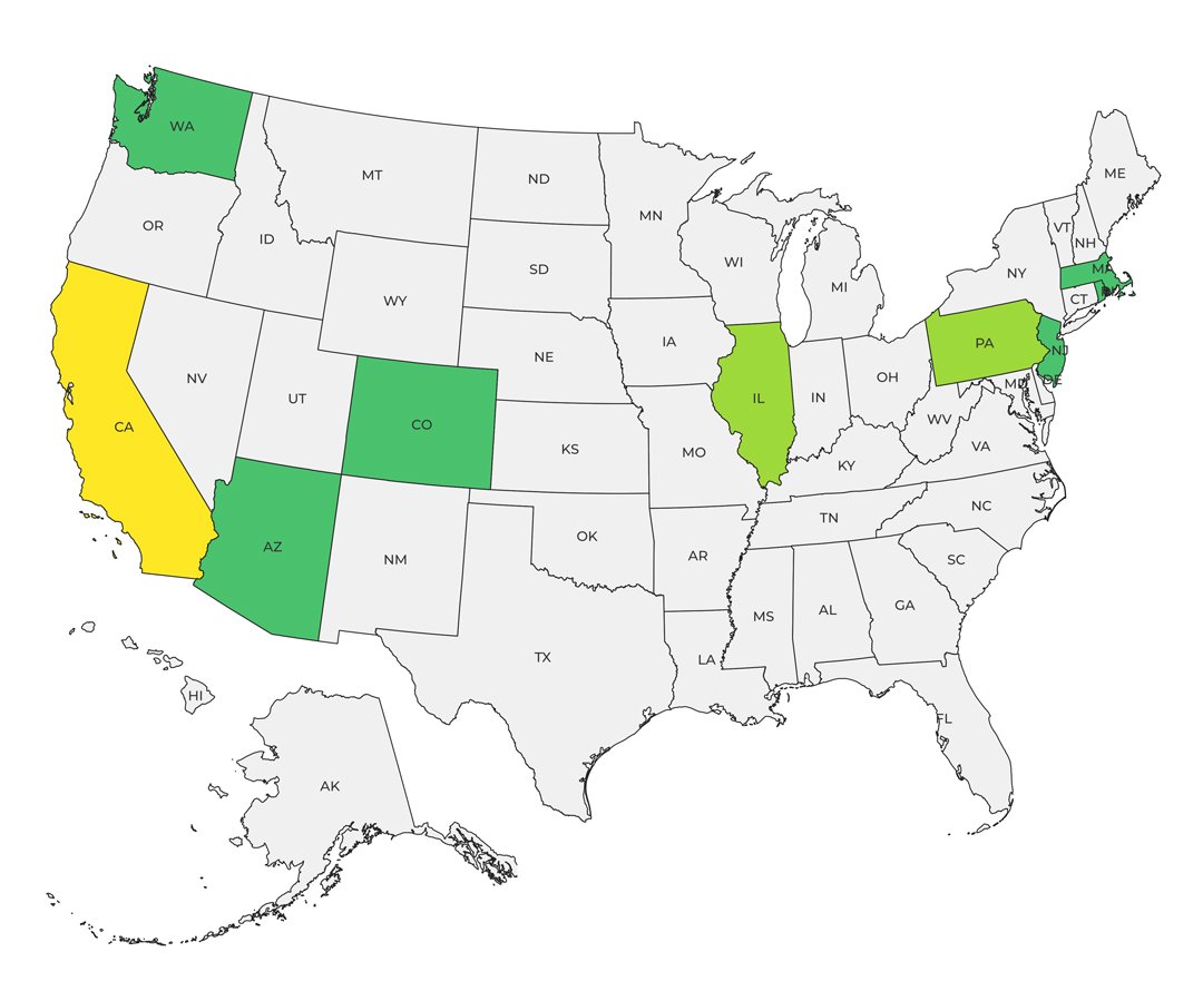 Map showing states with top grades