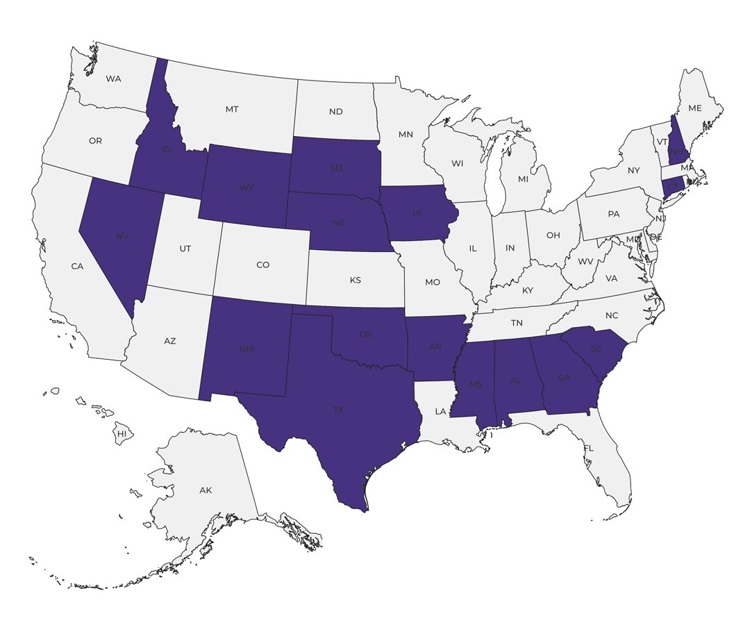 Map showing states with bottom grades