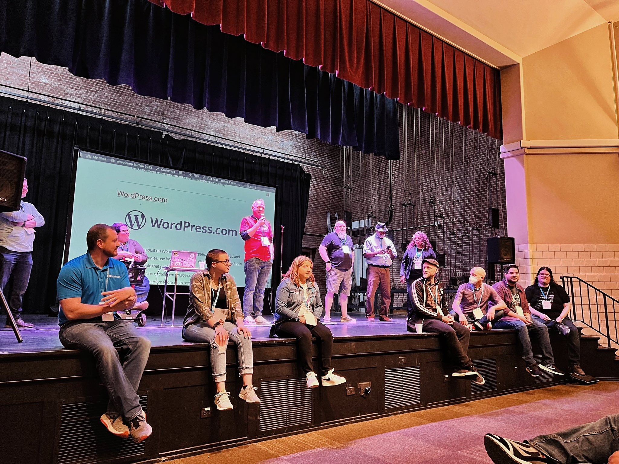 WordCamp Buffalo organizers and speakers on a stage