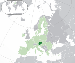 Lokasion ti  Austria  (nangistan a berde) – idiay Europa  (berde ken nangisit a kolor dapo) – idiay Kappon ti Europa  (berde)  —  [Leyenda]