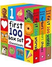 First 100 Board Book Box Set (3 books): First 100 Words, Numbers Colors Shapes, and First 100 Animals