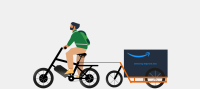 A person rides an Amazon cargo bike
