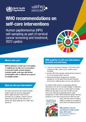 Self-care interventions: human papillomavirus (‎HPV)‎ self-sampling as part of cervical cancer screening and treatment, 2022 update