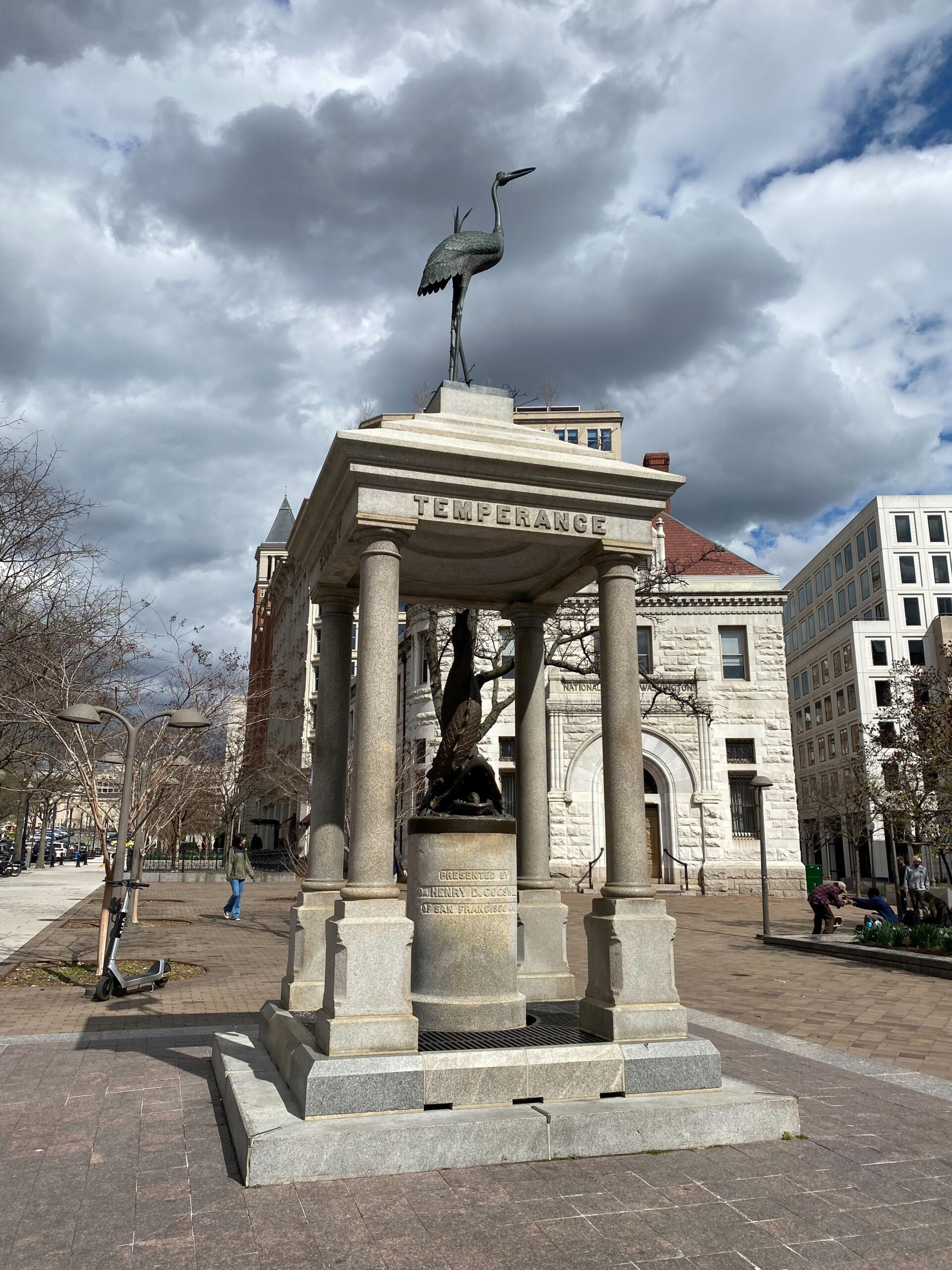 Color image of temperance fountain, with the word "Temperance" written on the facing side.