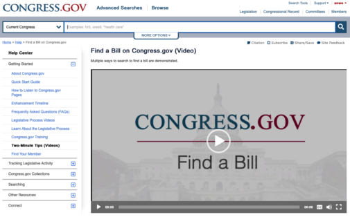 Screenshot of the Congress.gov Find a Bill video