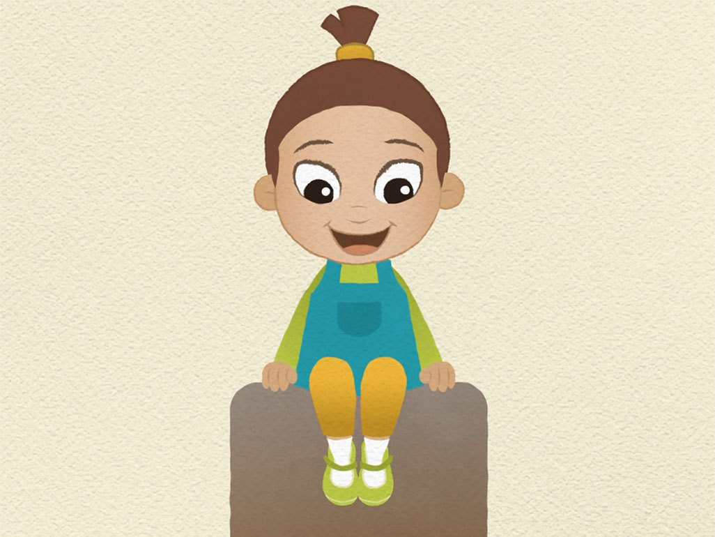 Animated still of little girl with new walking shoes