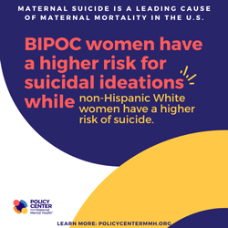  Maternal Suicide is a Leading Cause of Maternal Mortality in the U.S.  BIOPIC women have a higher risk for suicidal ideations, while non-Hispanic White women have a higher risk of suicide. 