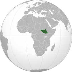 South Sudan in dark green, territory claimed but not fully controlled in light green