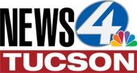 The word NEWS in a compressed sans serif in black, next to a tilted blue oval containing a white 4 and partially overlapped by a small NBC peacock. Underneath both is a red box containing the word TUCSON in white in a sans serif.