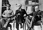 Stalin, Roosevelt en Churchill tydens die Konferensie van Teheran in 1943