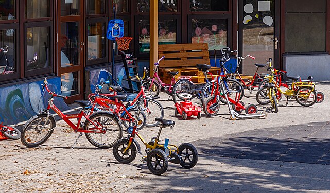 Children's bicycles in a school playground