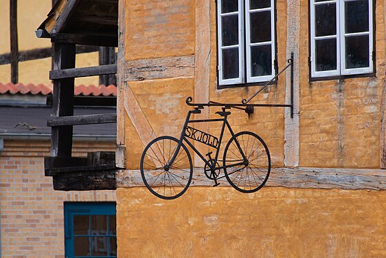 Bicycle sign in Den Gamle By, Aarhus, Denmark