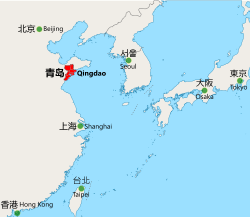 Location of Qingdao city (red) on China's eastern coast