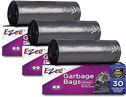 Ezee Black Garbage Bags for Dustbin | 90 Pcs | Medium 19 X 21 Inches | 30 Pcs x Pack of 3