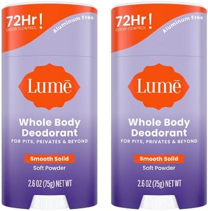 Lume Whole Body Deodorant - Smooth Solid Stick - 72 Hour Odor Control - Aluminum Free, Baking Soda Free and Skin Safe - 2....