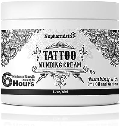 Nupharmisto Tattoo Numbing Cream(50ml/1.7floz), 6 Hours Maximum Strength Painless Tattoo Numbing Cream with 5x Numbing, Em...