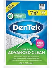 DenTek Triple Clean Advanced Clean Floss Picks, No Break &amp; No Shred Floss, 150 Count