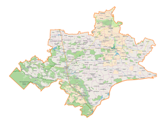 Mapa konturowa powiatu tomaszowskiego, po prawej nieco u góry znajduje się punkt z opisem „Cegielnia”