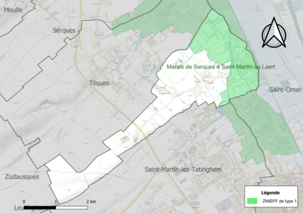 Carte de la ZNIEFF de type 1 sur la commune.