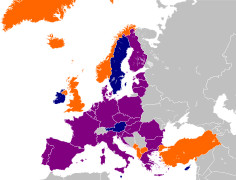 Evropske članice v EU-ju in v NATO   članice le v EU   članice le v NATO   članice obeh