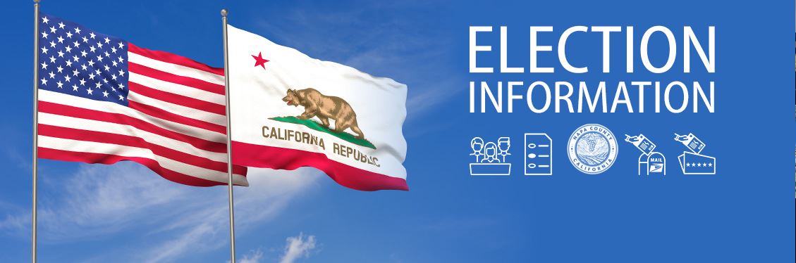 American and California Flags, Napa County seal, voting-related icons, and "Election Information&