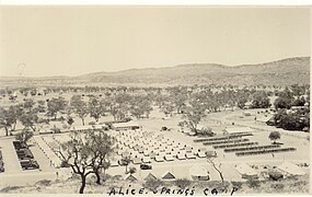 Army camp in Alice Springs during World War II, photo taken from the top of ANZAC Hill (Untyeyetwelye/Atnelkentyarliweke)