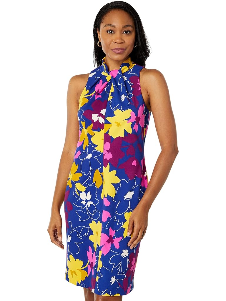 London Times Twist Neck Halter Dress