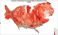 Cartogram of Republican presidential election results by county