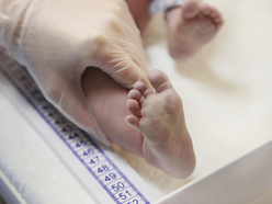 Baby getting measured by doctor