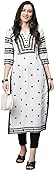 GoSriKi Women's Cotton Blend Embroidered Straight Kurta (Stho-White-Nw2-GS_M_White_Medium)