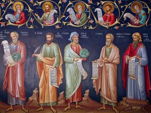 historical picture of bearded men in robes, holding scrolls