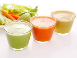 Three glasses with vegetable juice