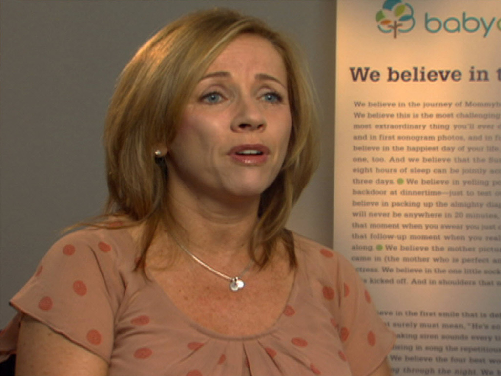 woman talking in front of babycenter logo