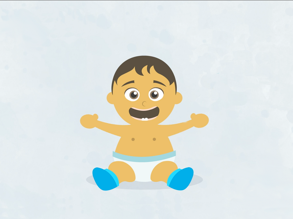 animation of baby smiling with two teeth on the bottom