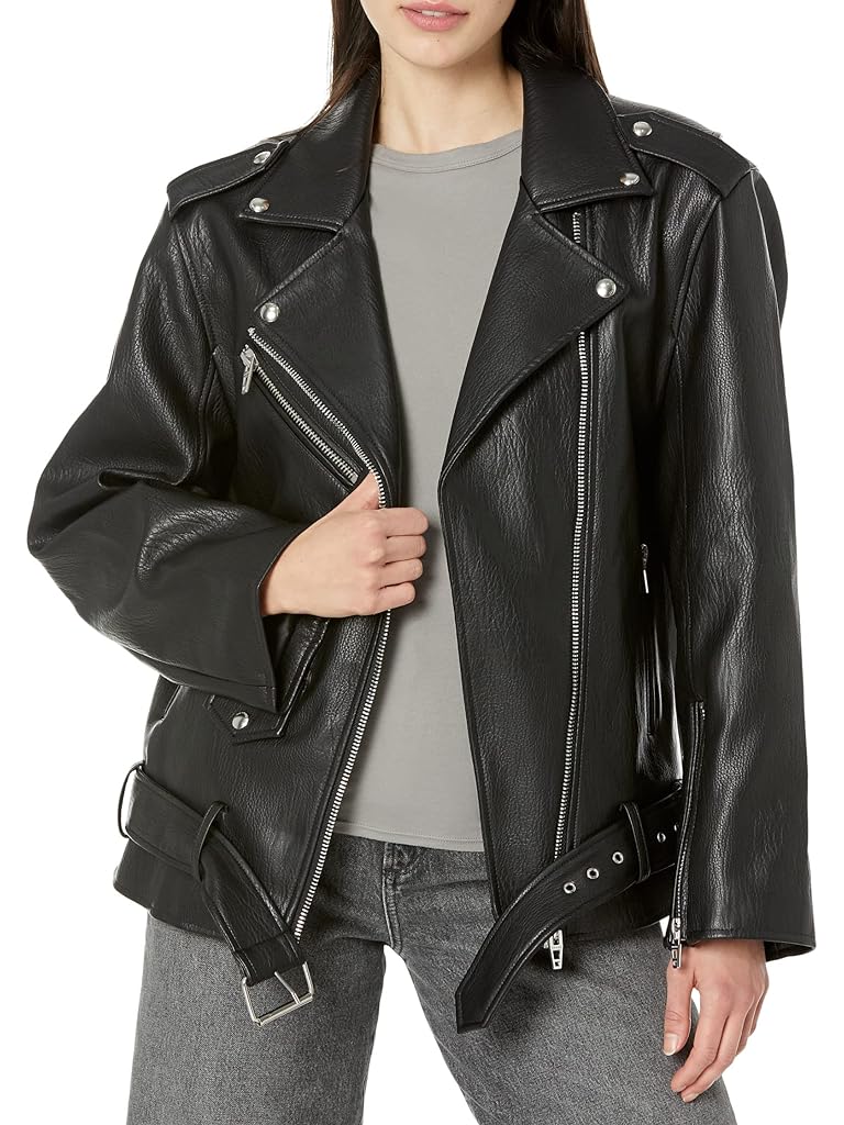 Blank NYC Black Leather Textured Long Moto Jacket in Finding Love