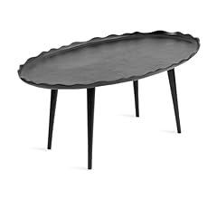 Kate and Laurel Alessia Oval Coffee Table with Unique Deckled Edge for Living Room Home Decor, 34x20x15, Black