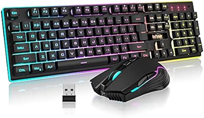 RedThunder K10 Wireless Gaming Keyboard and Mouse Combo, LED Backlit Rechargeable 3800mAh Battery, Mechanical Feel Anti-gh...