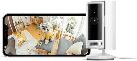 【2023年度グッドデザイン賞受賞】Ring Indoor Cam (リング インドアカム) 第2世代 ホワイト | 軽量小型の屋内用セキュリティカメラ、ペットカメラやご自宅の見守りカメラ、防犯カメラの用途にも プライバシーカバー付き