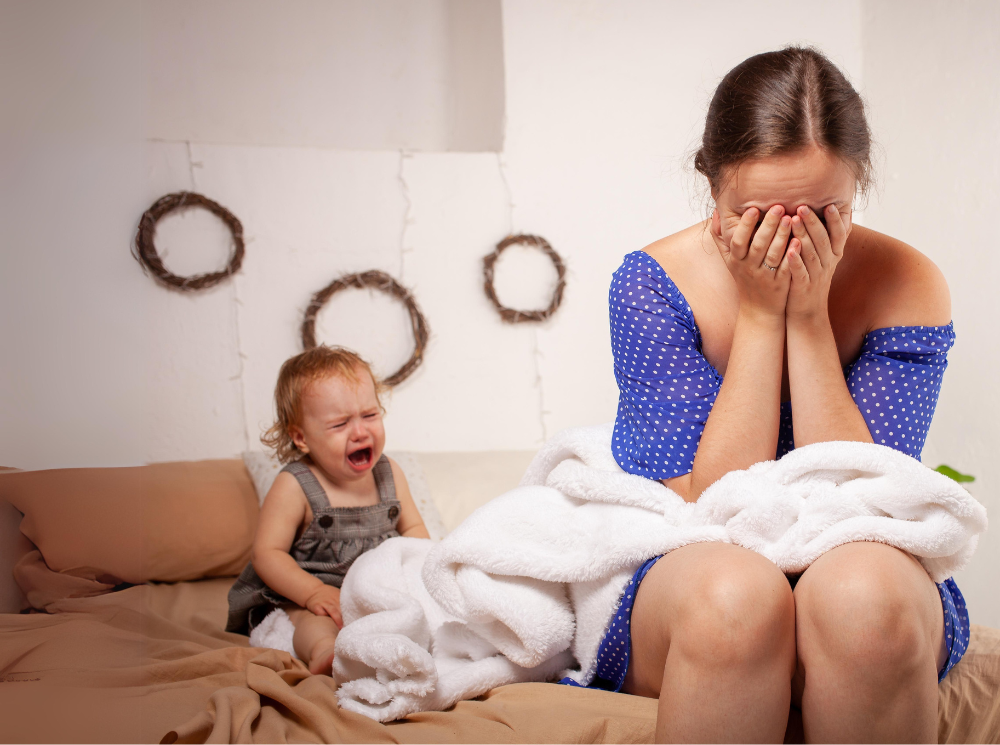 Woman sad baby crying