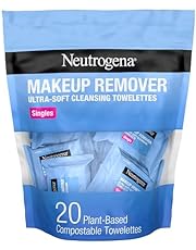 Neutrogena Makeup Remover Facial Cleansing Towelette Singles, Daily Face Wipes Remove Dirt, Oil, Makeup &amp; Waterproof Mascara, Gentle, Individually Wrapped, 100% Plant-Based Fibers, 20 ct