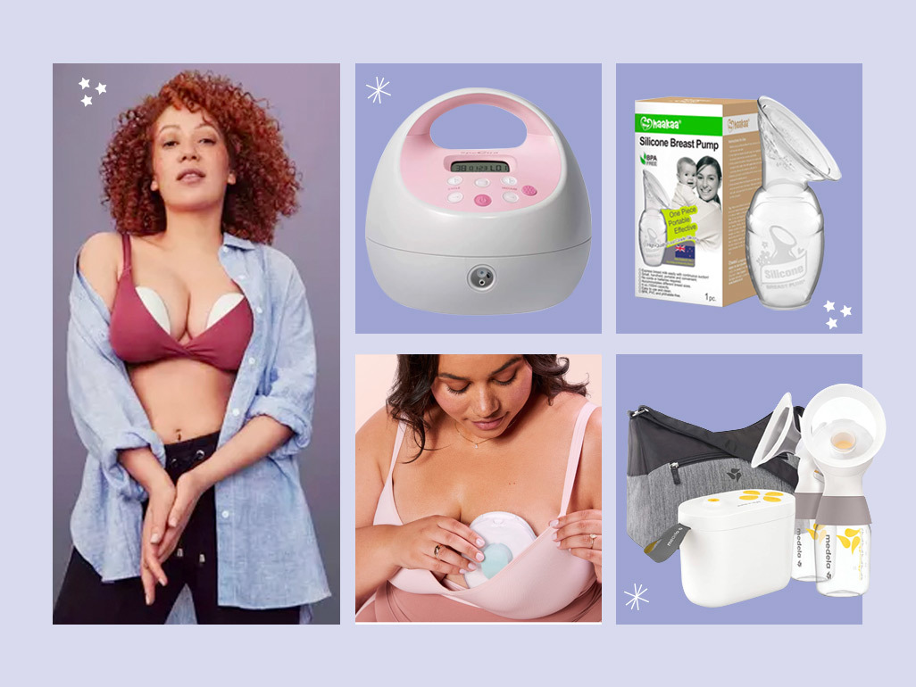 photo collage of breast pump cutouts