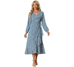 Allegra K Women's Long Sleeve Midi Wrap Boho Flowy