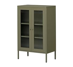 South Shore Kodali Accent Cabinet with Glass Doors, Olive Green