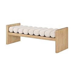 First of a Kind Modern Bench with Solid Wood Finish & Cream Boucle seat, Contemporary Boucle Kitchen & Dining Room Bench, e…