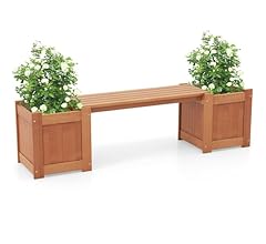 Giantex 2-in-1 Outdoor Bench with 2 Raised Garden Beds, Wood with Teak Oil Finish, Planter Boxes with Open-Ended Base, Gard…