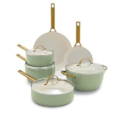 GreenPan Reserve Hard Anodized Healthy Ceramic Nonstick 10 Piece Cookware Pots and Pans Set, Gold Handle, PFAS-Free, Dishwa…