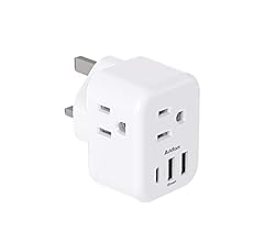 US to UK Ireland Plug Adapter, Addtam Type G Power Adapter with 3 AC Outlets and 3 USB(1 USB C), Travel Essentials for USA …