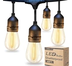 addlon LED Outdoor String Lights 48FT with Edison Vintage Shatterproof Bulbs and Commercial Grade Weatherproof Strand - ETL…